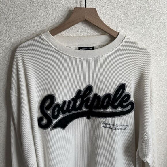 Vtg‎ Southpole Shirt Mens XL Ivory Large Graphic Thermal Ribbed Knit Y2K Flaws - Picture 2 of 16